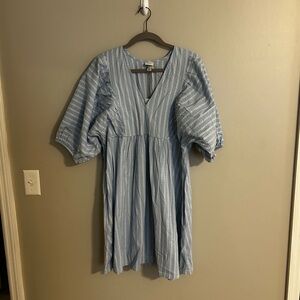 A New Day Blue and White V-Neck Puff Sleeve Sundress